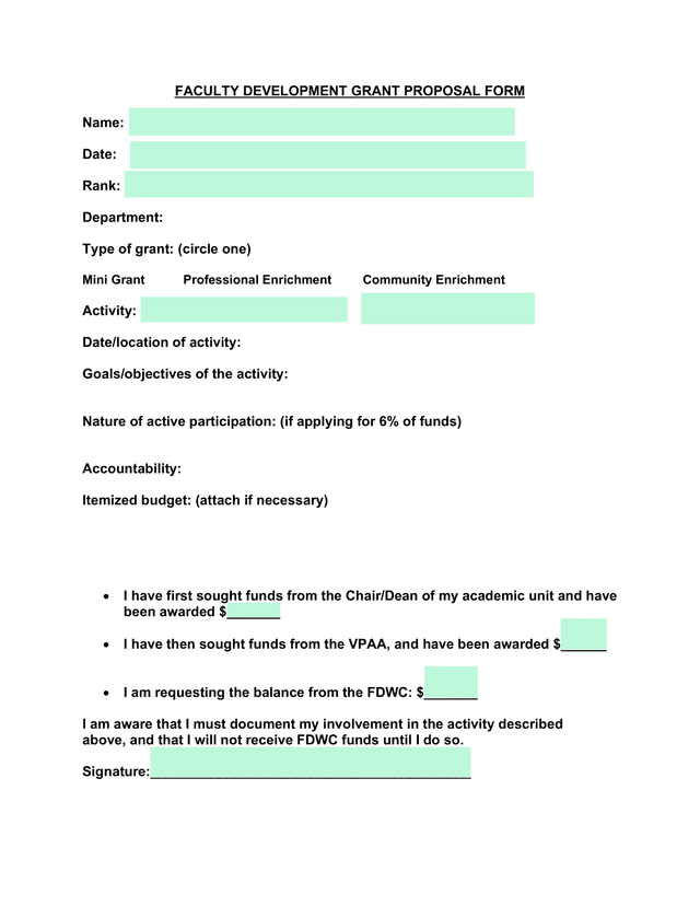 Faculty Development Grant Proposal Form screenshot