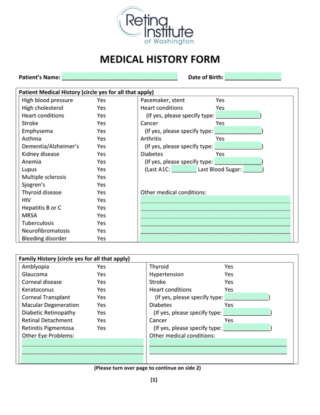 MEDICAL HISTORY FORM screenshot