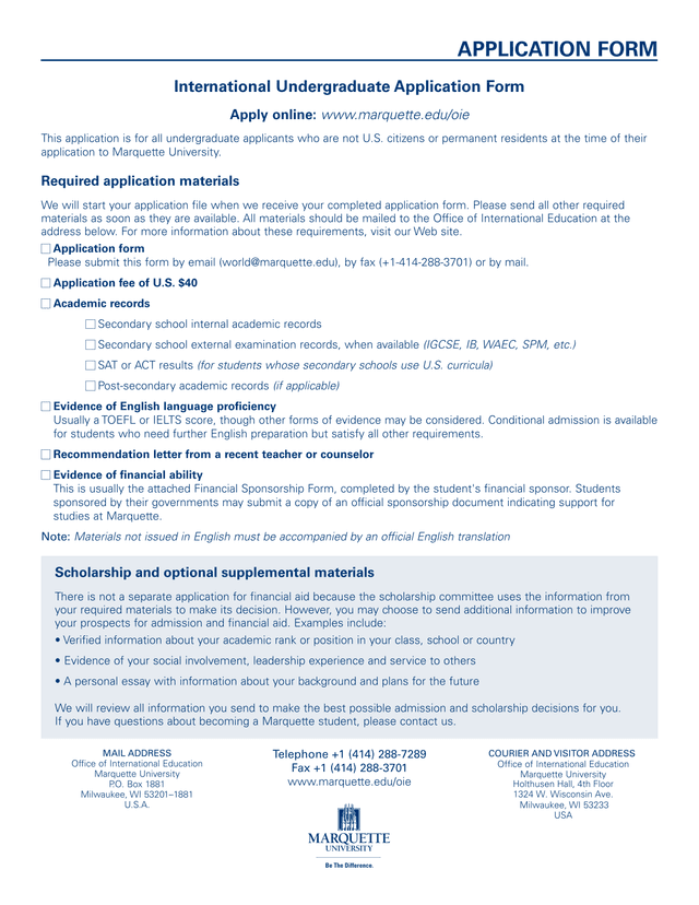 International Undergraduate Application Form screenshot