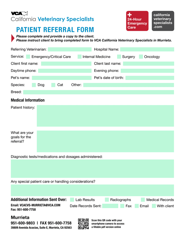 Patient Referral Form screenshot