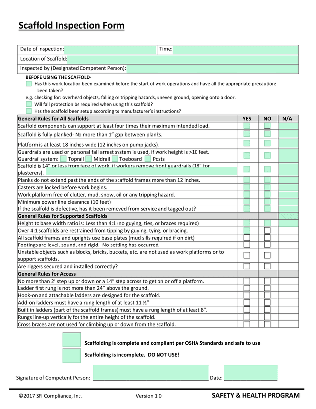 Scaffold Inspection Form screenshot