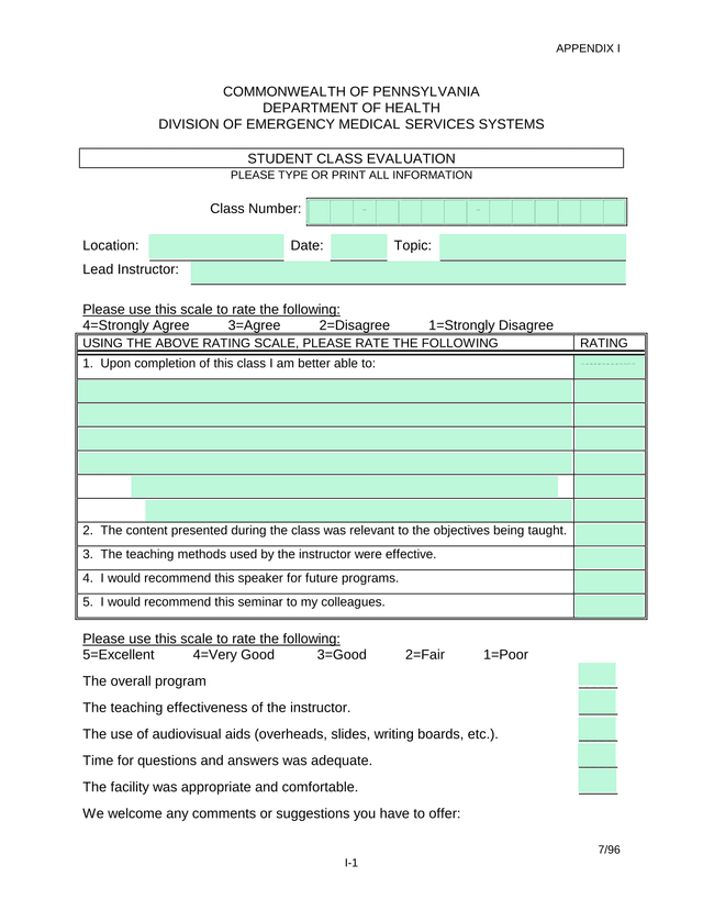 Student Class Evaluation screenshot