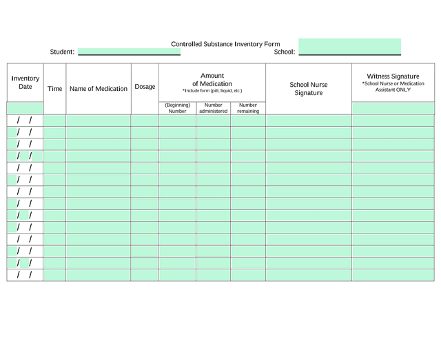 Controlled Substance Inventory Form screenshot