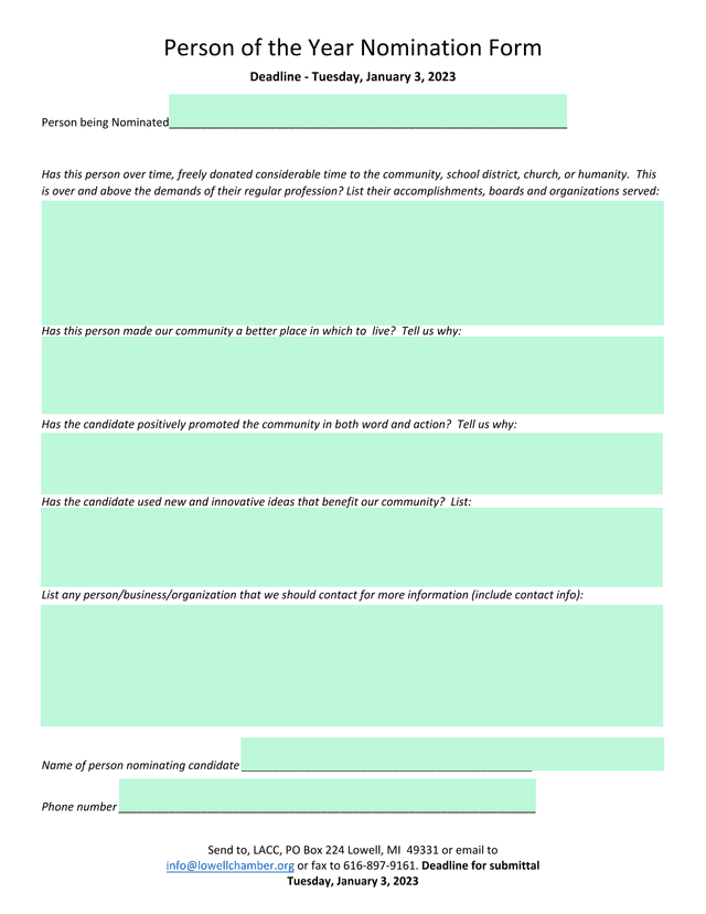 Person Of The Year Nomination Form screenshot