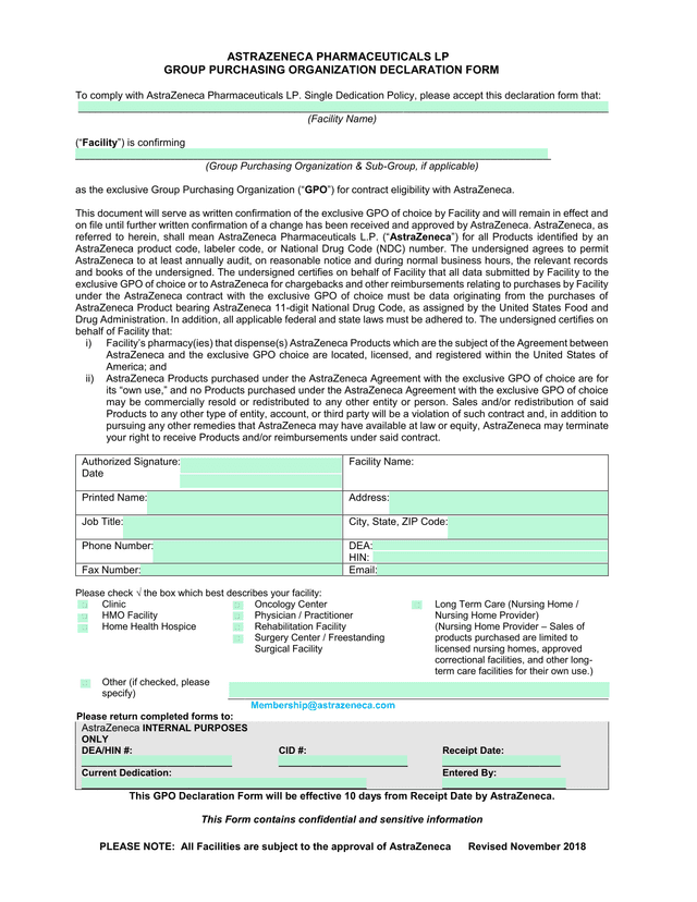 Group Purchasing Organization Declaration Form screenshot
