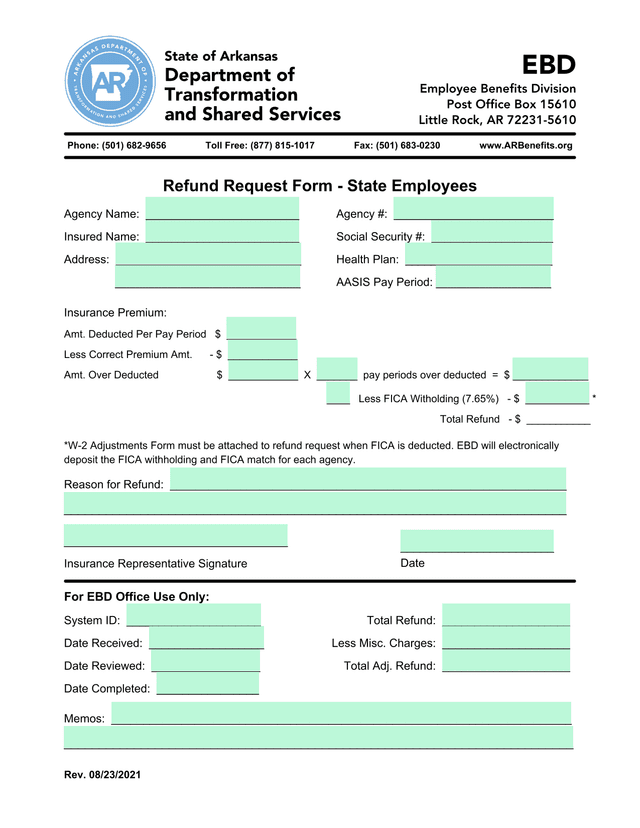 Refund Request Form   State Employees screenshot