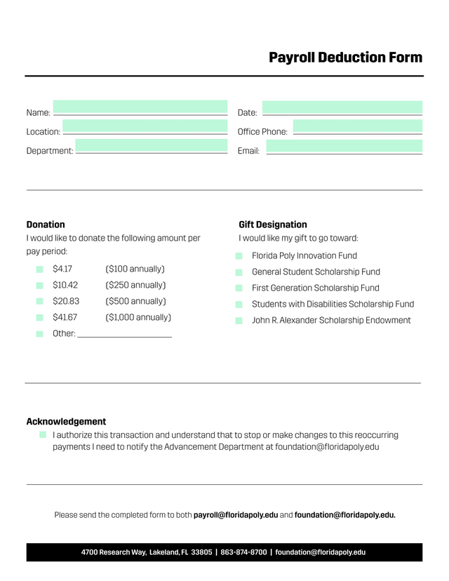 Payroll Deduction Form screenshot