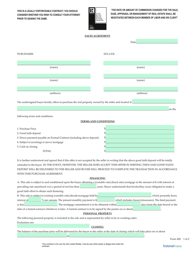SALES AGREEMENT screenshot
