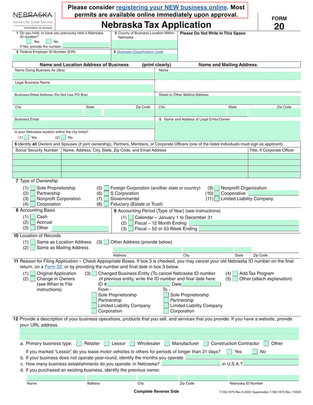 Nebraska Tax Application screenshot