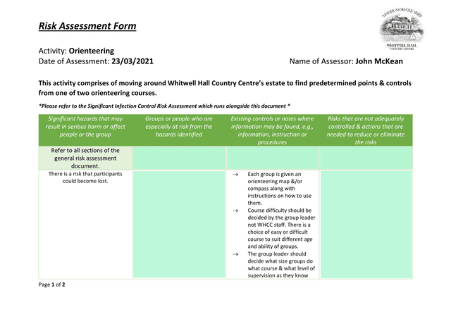 Risk Assessment Form screenshot