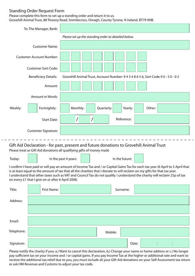 Standing Order Request Form screenshot