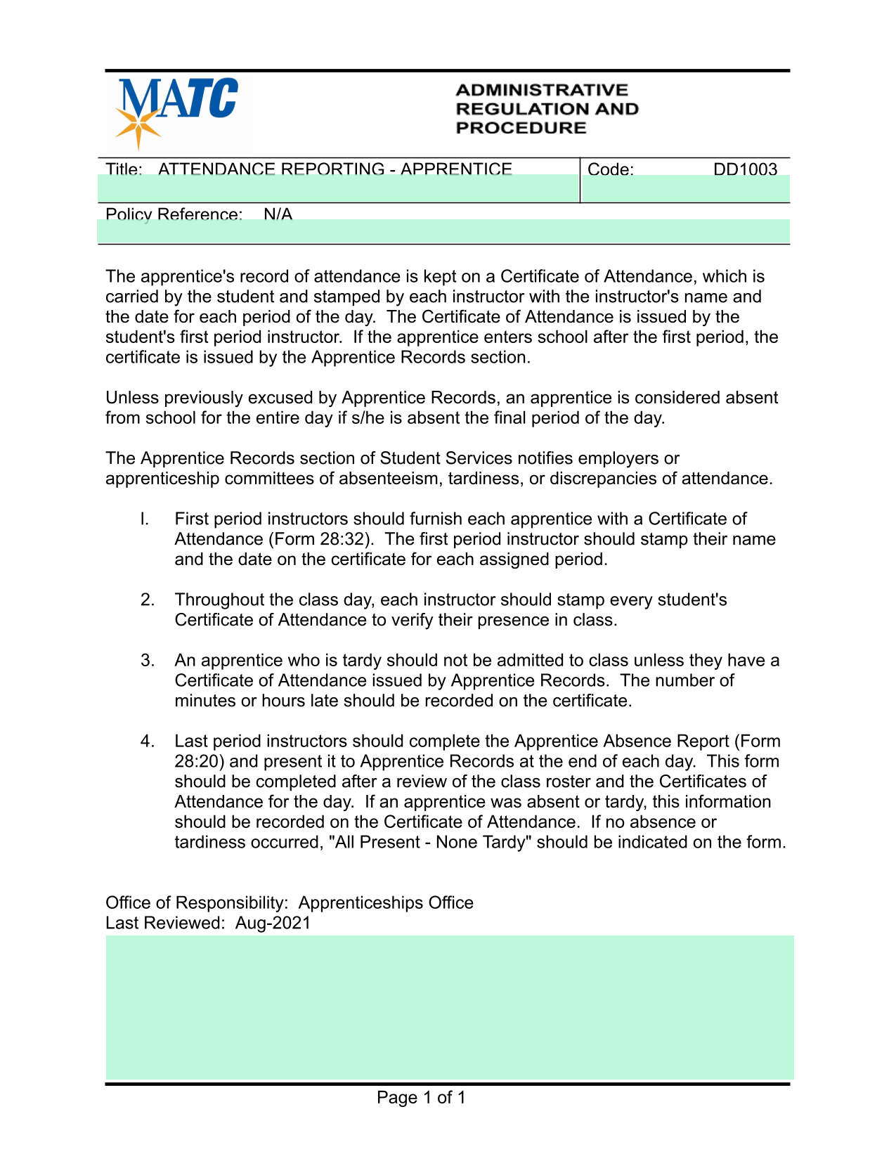 ATTENDANCE REPORTING   APPRENTICE screenshot
