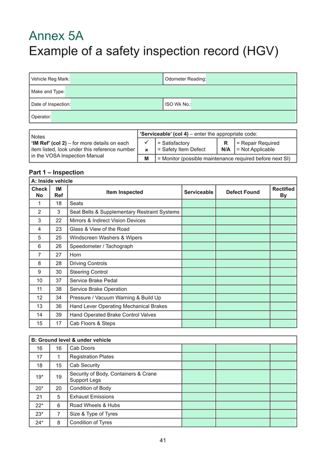 Safety Inspection Record (HGV) screenshot
