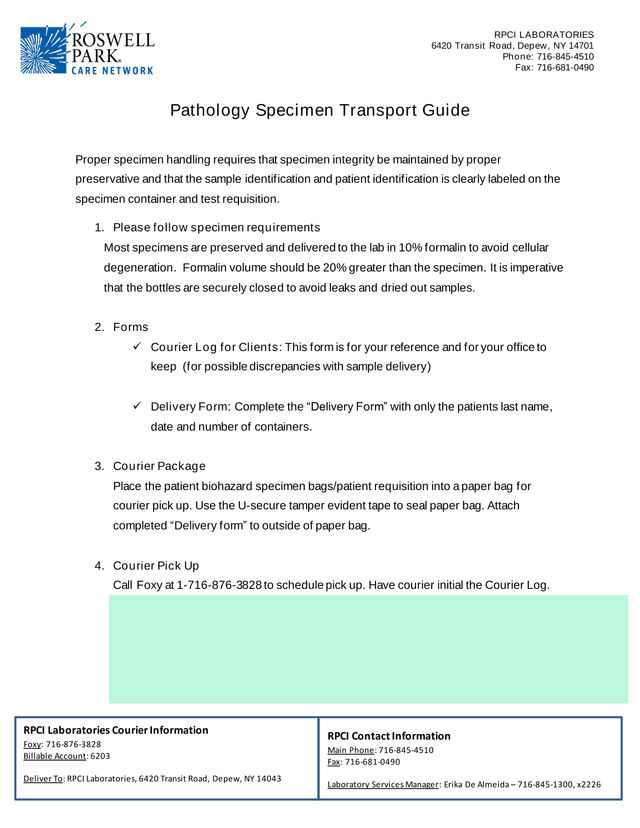 Pathology Specimen Transport Guide screenshot
