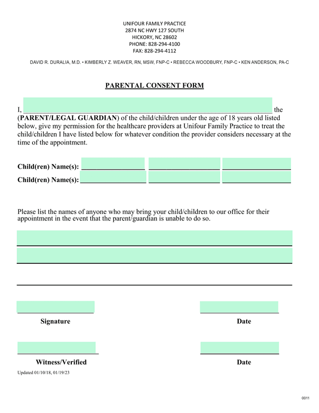 Parental Consent Form screenshot