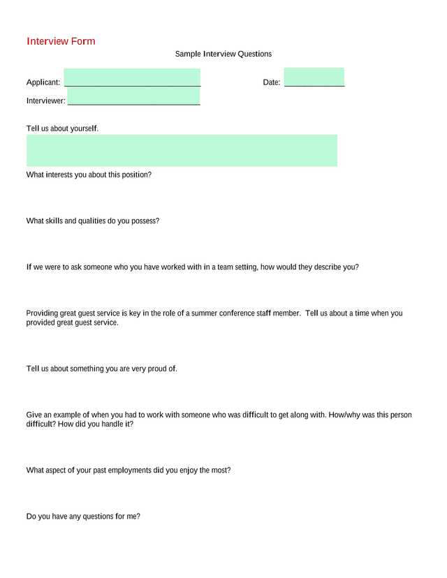 Interview Form screenshot