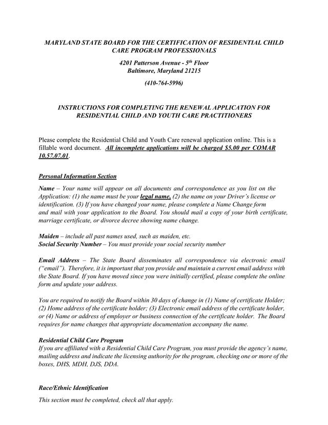Renewal Application For Residential Child And Youth Care Practitioners screenshot