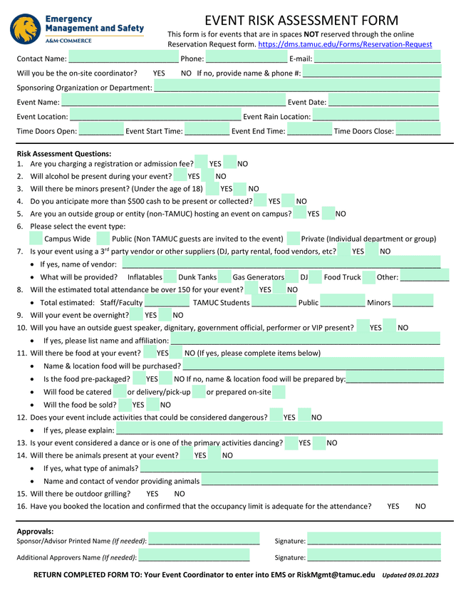 Event Risk Assessment Form screenshot