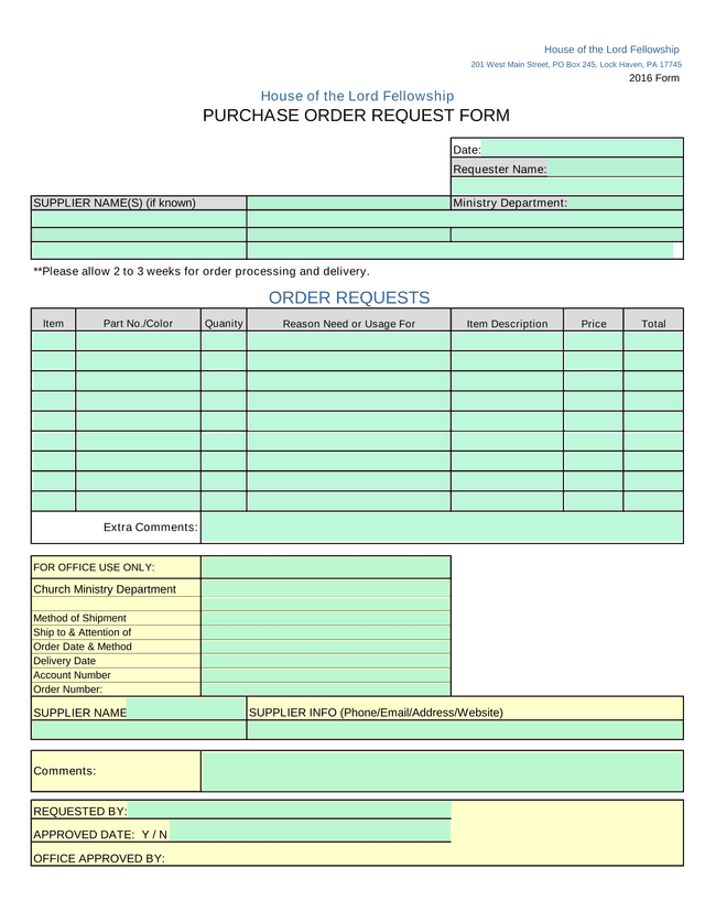 Purchase Order Request Form screenshot