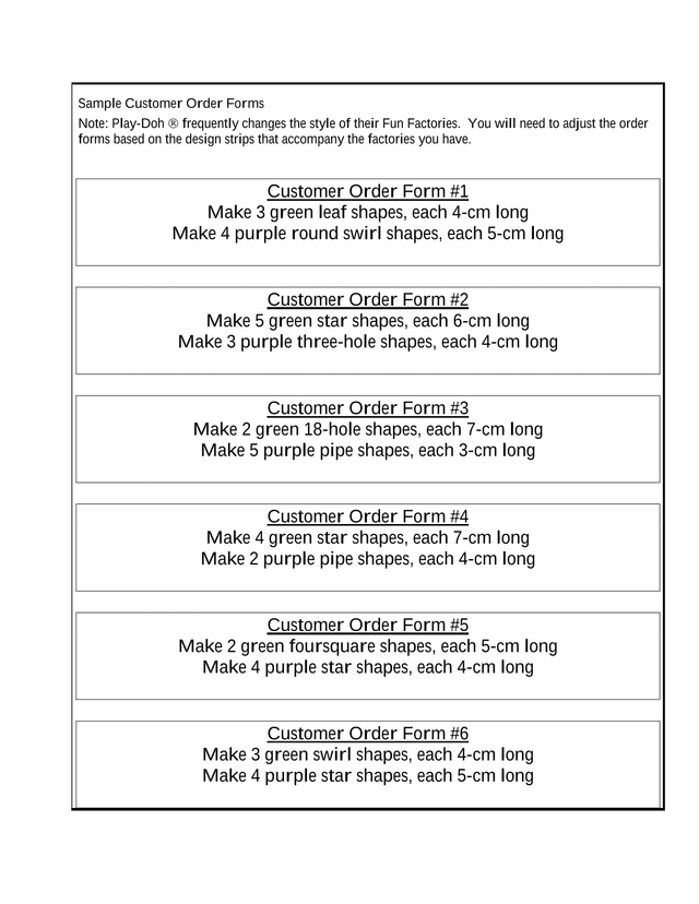 Sample Customer Order Forms screenshot