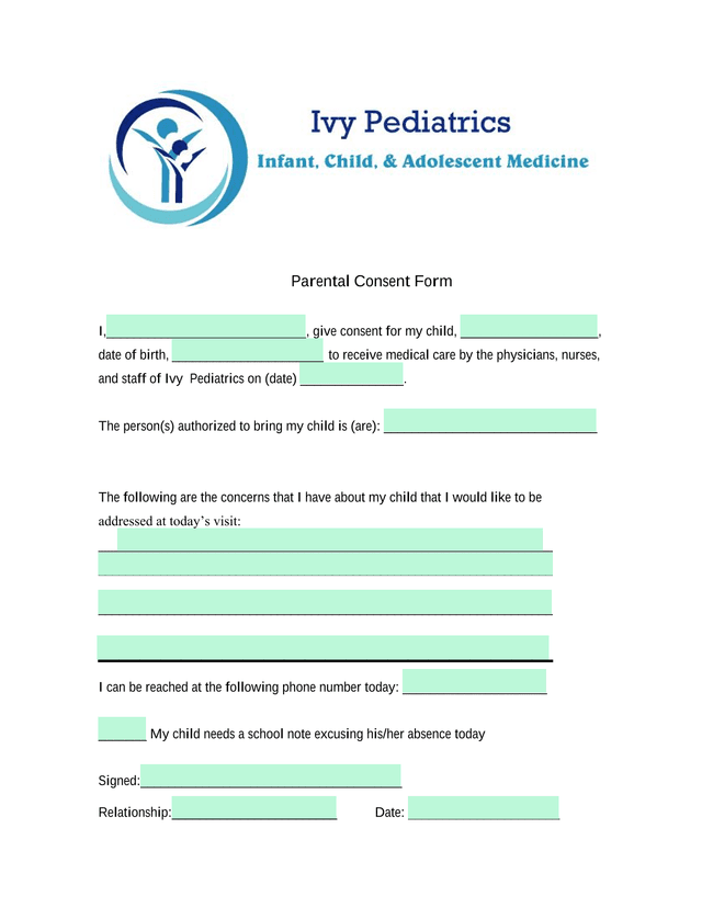 Parental Consent Form screenshot