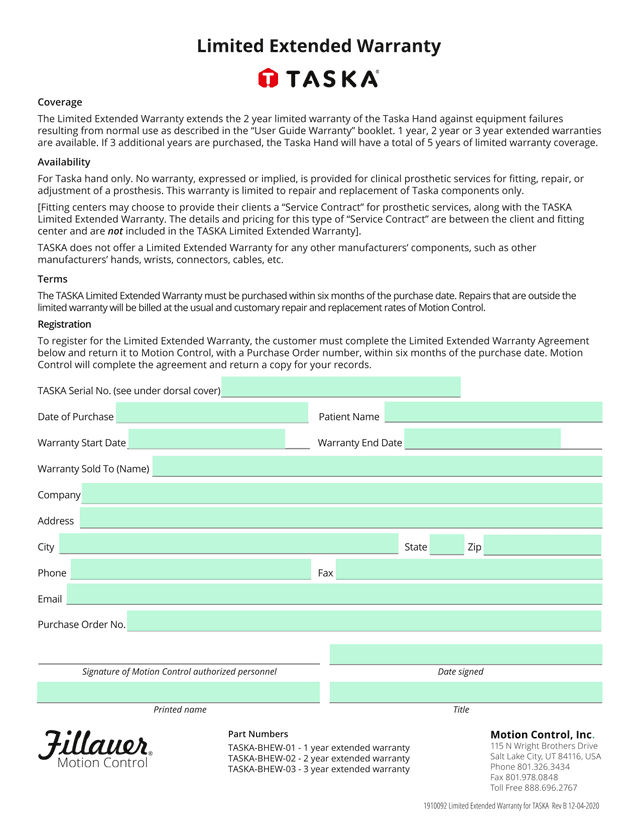 1910092 Limited Extended Warranty For TASKA Rev B screenshot