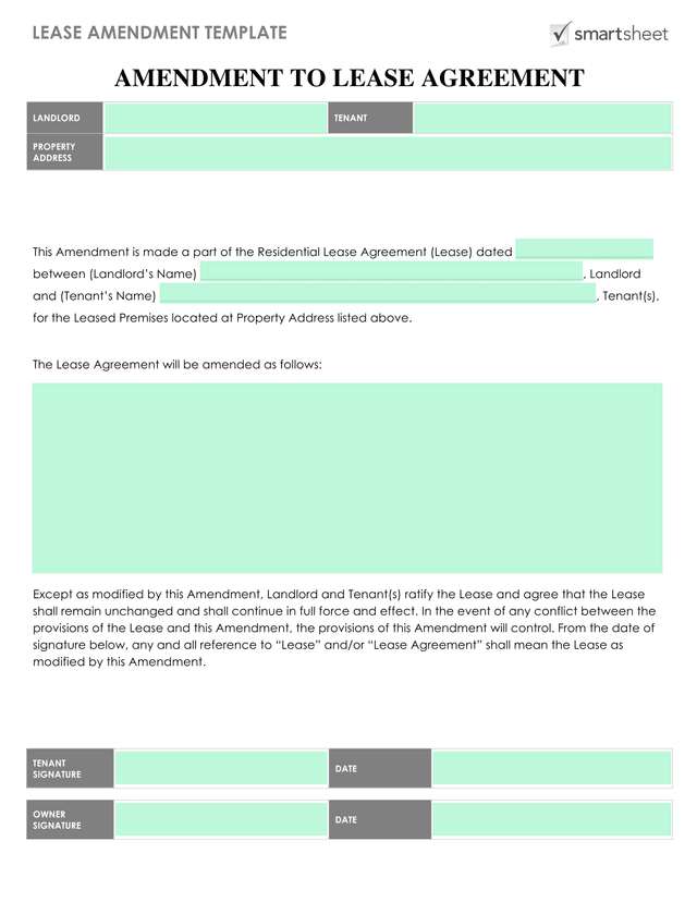 Lease Amendment Template screenshot