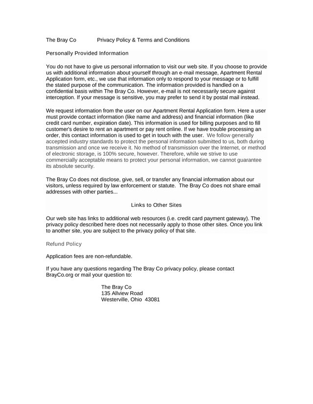 The Bray Co Privacy Policy  Terms And Conditions screenshot