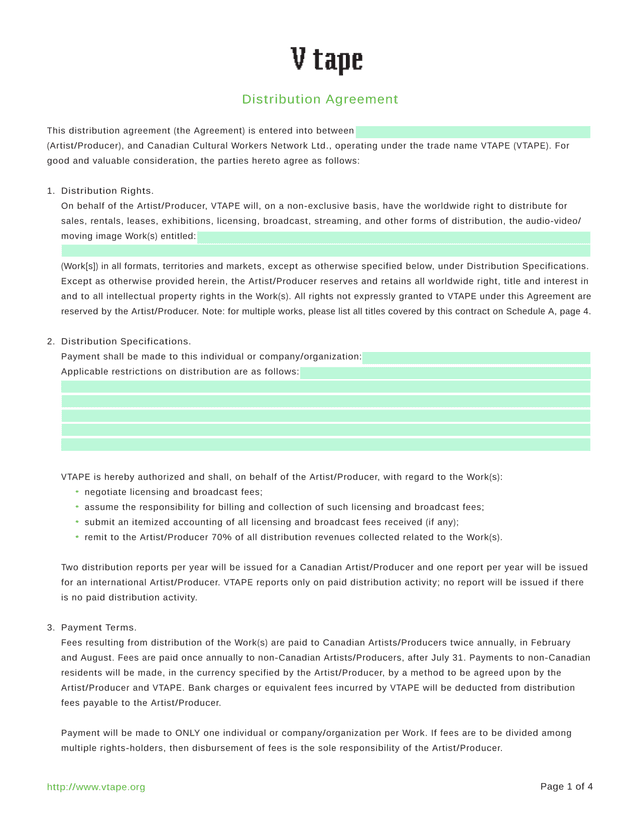 Distribution Agreement screenshot