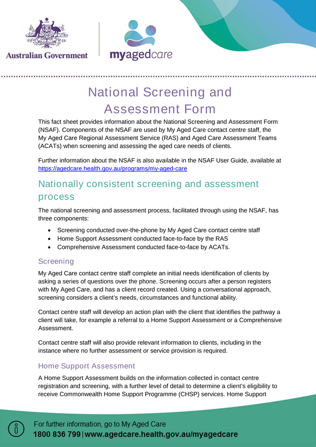 National Screening And Assessment Form screenshot