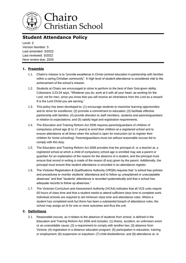Student Attendance Policy screenshot