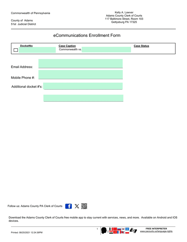 ECommunications Enrollment Form screenshot