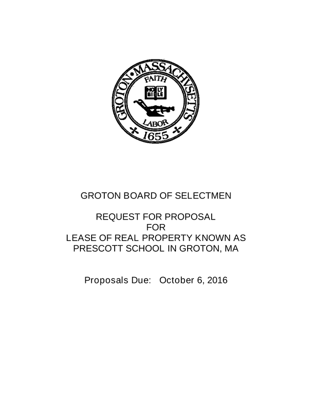 REQUEST FOR PROPOSAL FOR LEASE OF REAL PROPERTY KNOWN AS PRESCOTT SCHOOL IN GROTON, MA screenshot