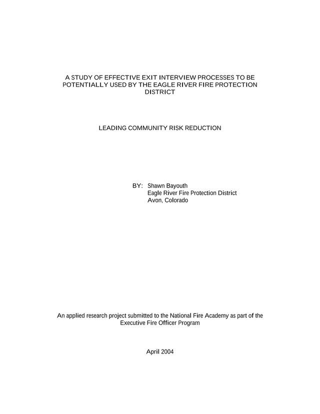 A Study Of Effective Exit Interview Processes To Be Potentially Used By The Eagle River Fire Protect screenshot
