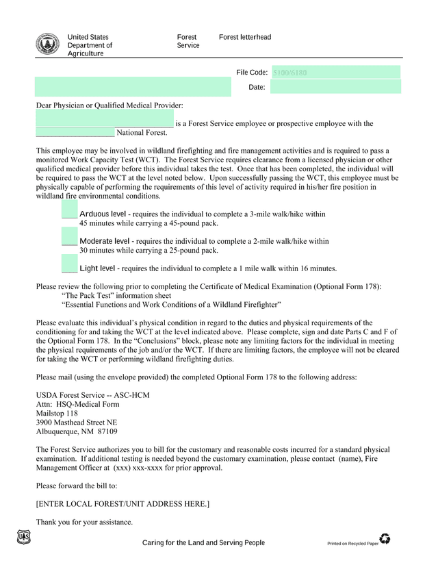Certificate Of Medical Examination For Wildland Firefighter Work Capacity Test screenshot