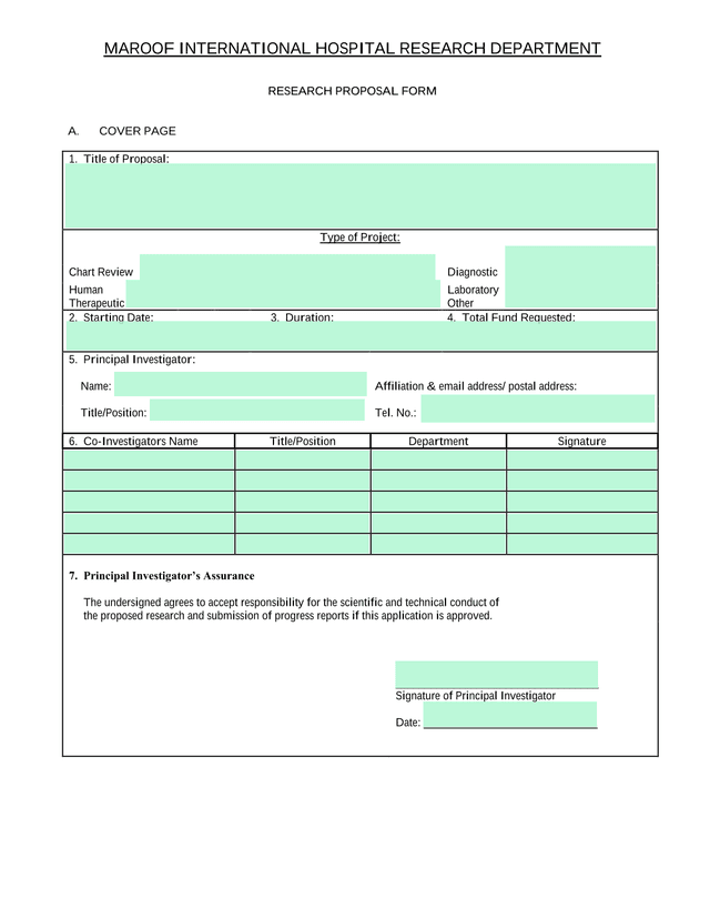 Research Proposal Form screenshot