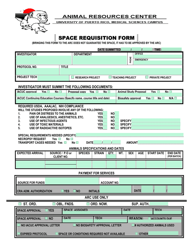 Space Requisition Form screenshot
