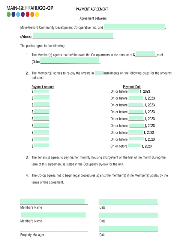 Payment Agreement screenshot