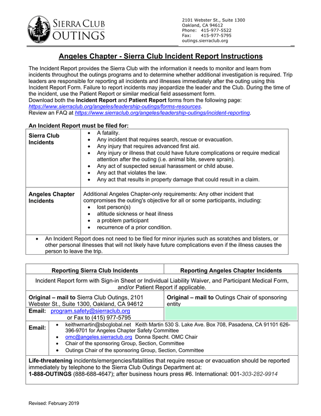Angeles Chapter   Sierra Club Incident Report Instructions screenshot