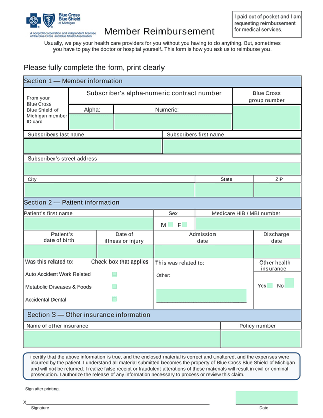 Member Reimbursement screenshot