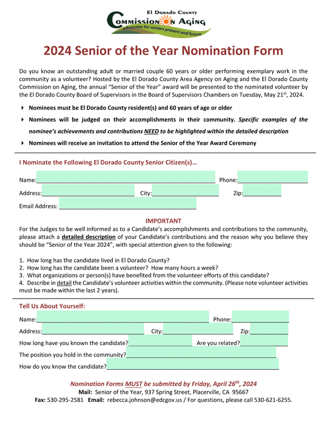 2024 Senior Of The Year Nomination Form screenshot
