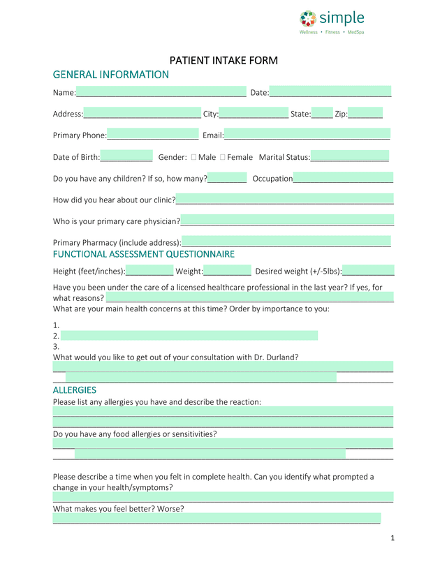 PATIENT INTAKE FORM screenshot