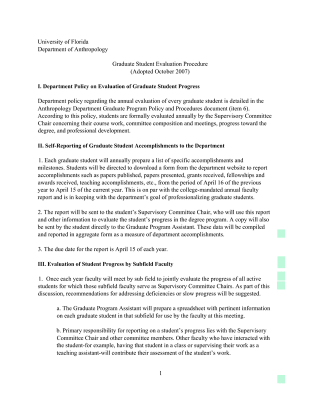 Graduate Student Evaluation Procedure screenshot