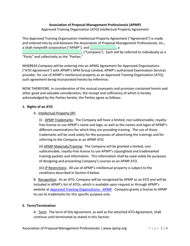 Approved Training Organization (ATO) Intellectual Property Agreement screenshot
