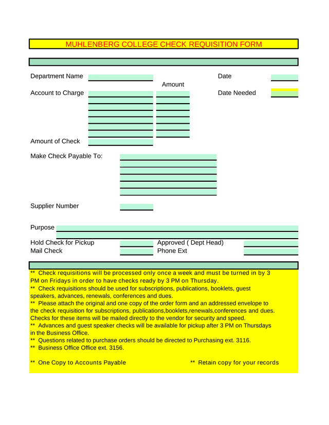 MUHLENBERG COLLEGE CHECK REQUISITION FORM screenshot