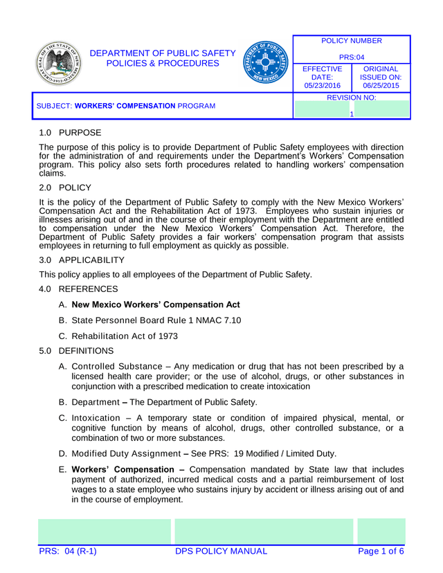 WORKERS COMPENSATION PROGRAM screenshot