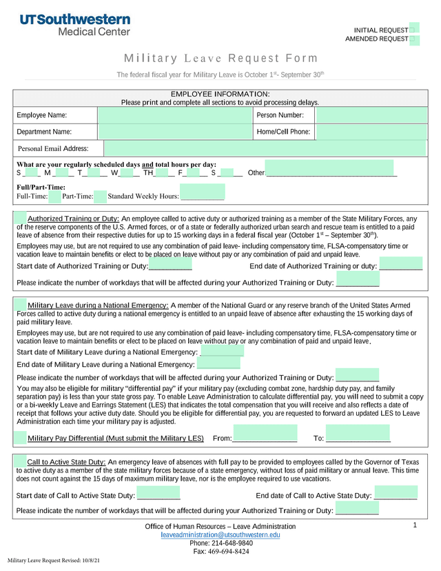 Military Leave Request Form screenshot