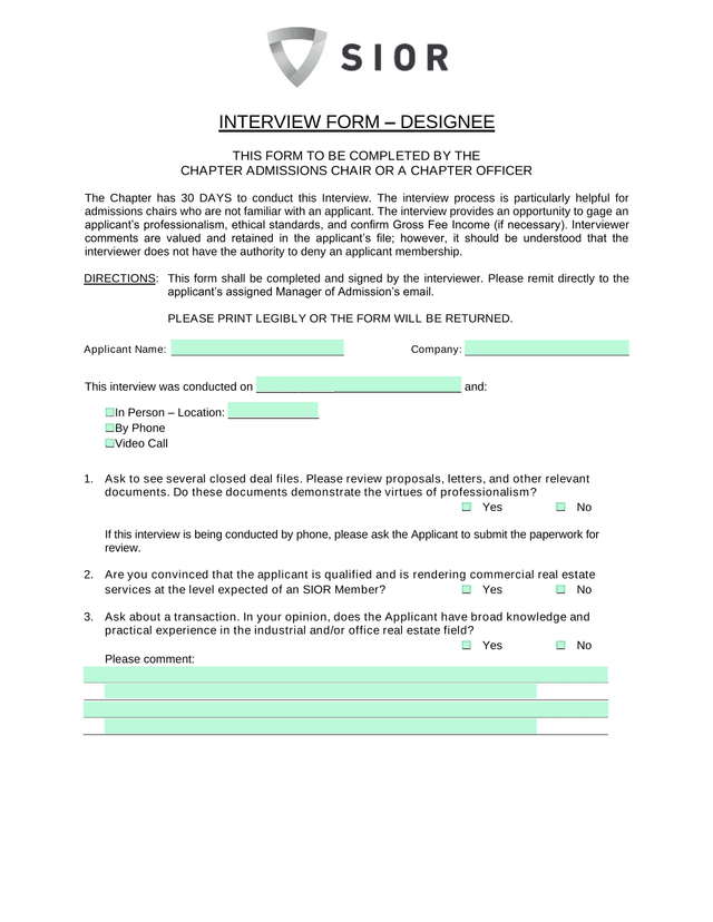 INTERVIEW FORM  DESIGNEE screenshot
