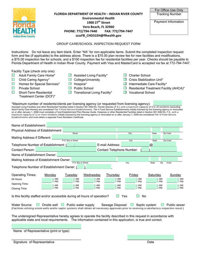 GROUP CARESCHOOL INSPECTION REQUEST FORM screenshot