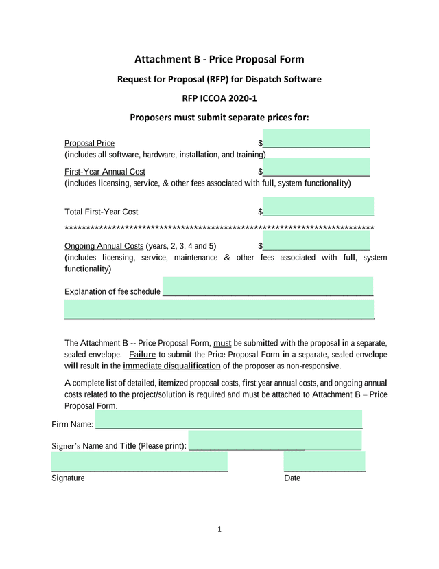 Attachment B   Price Proposal Form screenshot